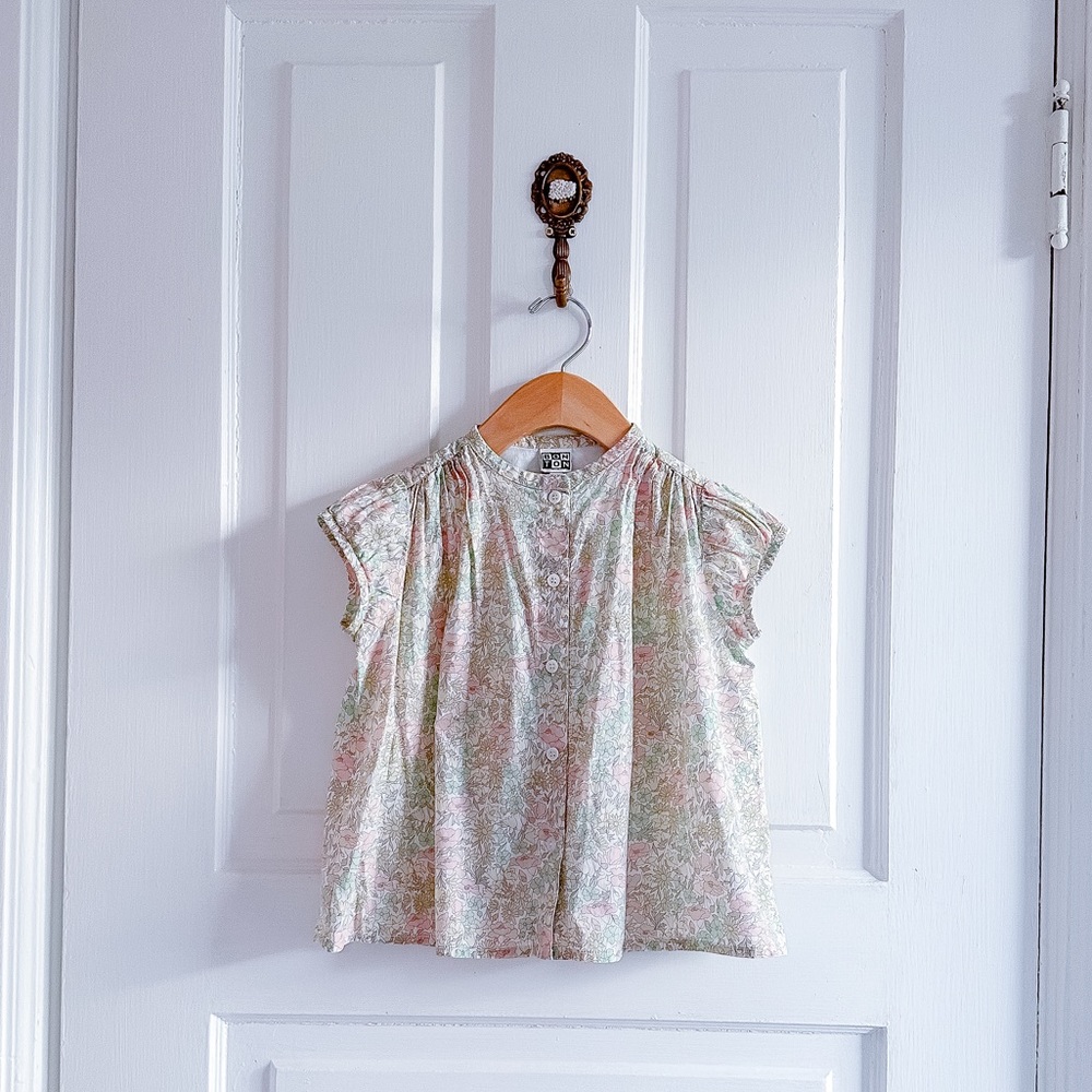 Bonton Floral Kids Blouse - Pastel Pink and Green